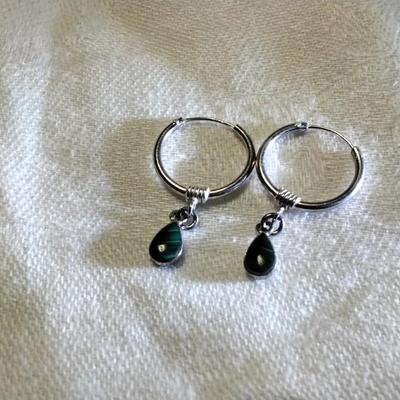 Gorgeous Malachite Dangle 925 Hoop Earrings