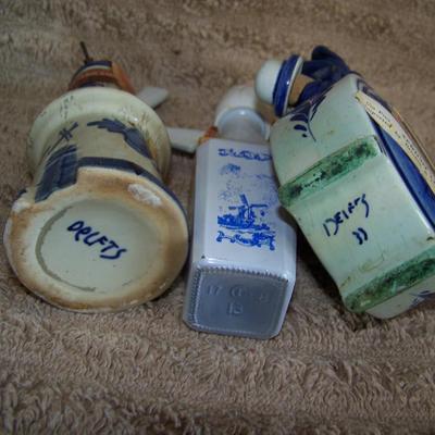 3 Delft - Dutch ceramic liquor decanters / bottles