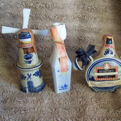 3 Delft - Dutch ceramic liquor decanters / bottles