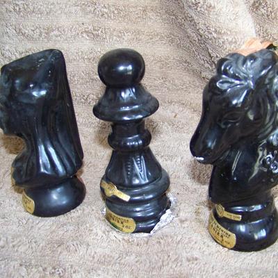 3 Ceramic Chess Piece Liquor Containers