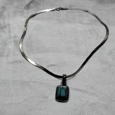 Vintage Turquoise Herribone 925 16" Necklace