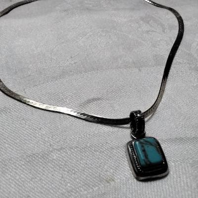 Vintage Turquoise Herribone 925 16" Necklace