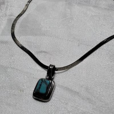 Vintage Turquoise Herribone 925 16" Necklace
