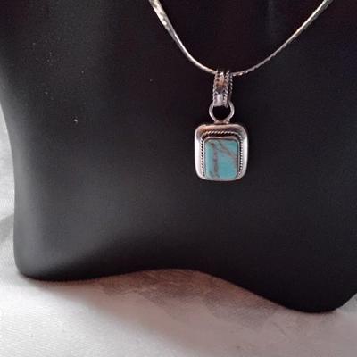 Vintage Turquoise Herribone 925 16" Necklace
