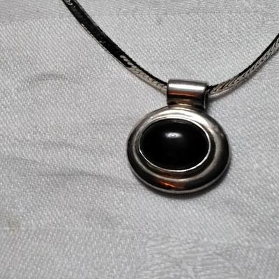 Vintage Black Onyx Slider Italian 925 Herringbone 16" Necklace