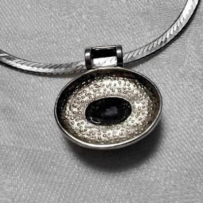 Vintage Black Onyx Slider Italian 925 Herringbone 16" Necklace
