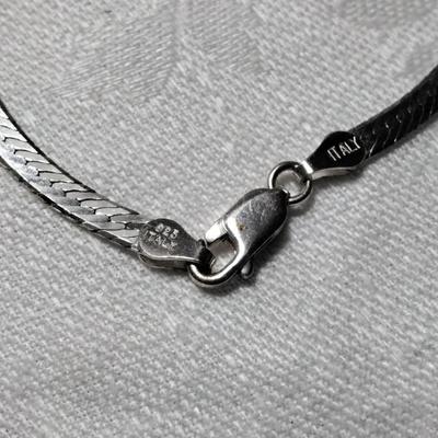 Vintage Black Onyx Slider Italian 925 Herringbone 16" Necklace