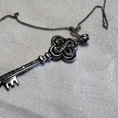 One of a Kind Vintage Diamond Key 18" 925 Necklace