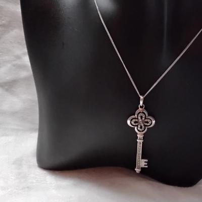 One of a Kind Vintage Diamond Key 18" 925 Necklace