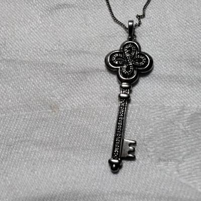 One of a Kind Vintage Diamond Key 18" 925 Necklace