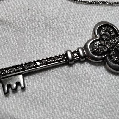 One of a Kind Vintage Diamond Key 18" 925 Necklace