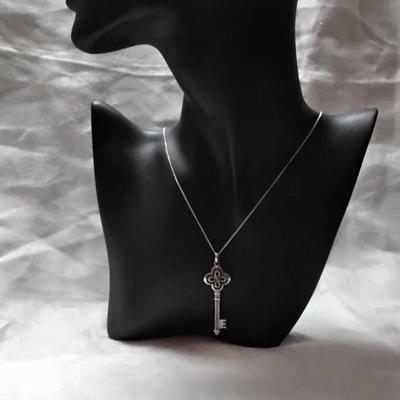 One of a Kind Vintage Diamond Key 18" 925 Necklace