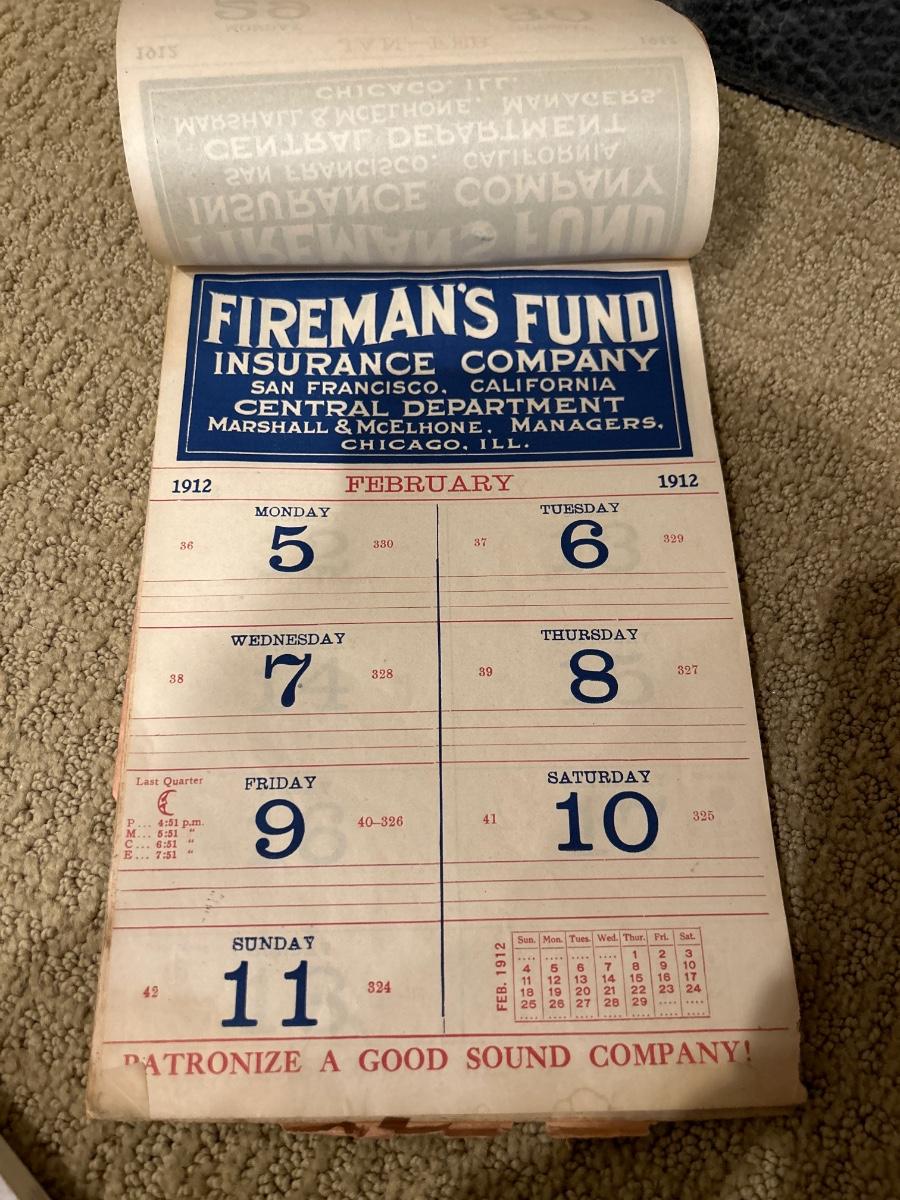 Fireman’s calendar & stenographs
