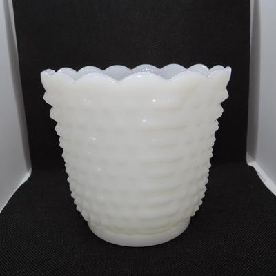 Fire King White Milk Glass Hobnail Planter