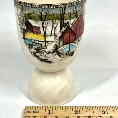 Vintage Made in England Winter Barn Scene Porcelain Ceramic Egg Cup