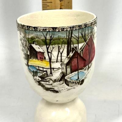 Vintage Made in England Winter Barn Scene Porcelain Ceramic Egg Cup