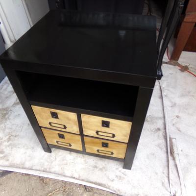 BLACK 4 DRAWER END TABLE WITH NATURAL.