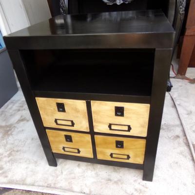 BLACK 4 DRAWER END TABLE WITH NATURAL.