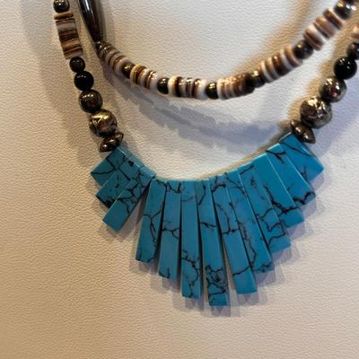 TURQUOISE, SILVER DOUBLE STRAND NECKLACE