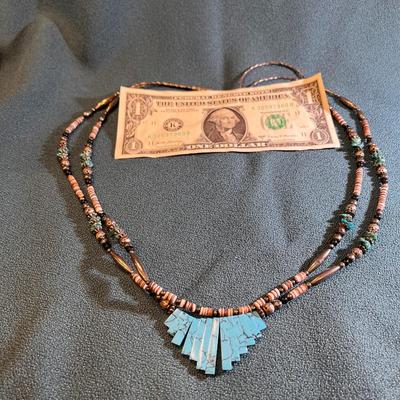 TURQUOISE, SILVER DOUBLE STRAND NECKLACE