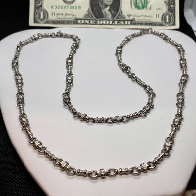 LONG SILVER-TONE METAL CHAIN NECKLACE