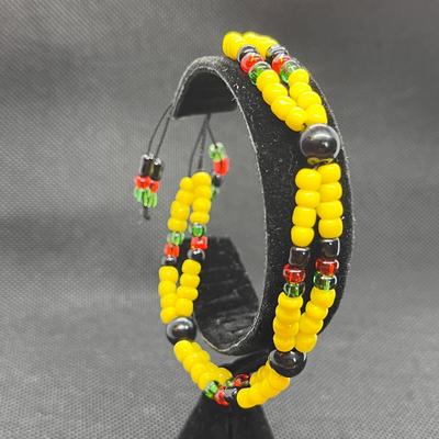 BEADED STRING TIE BRACELET ALL GLASS BEADS