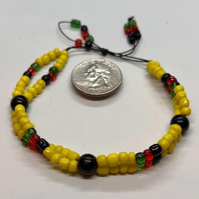 BEADED STRING TIE BRACELET ALL GLASS BEADS