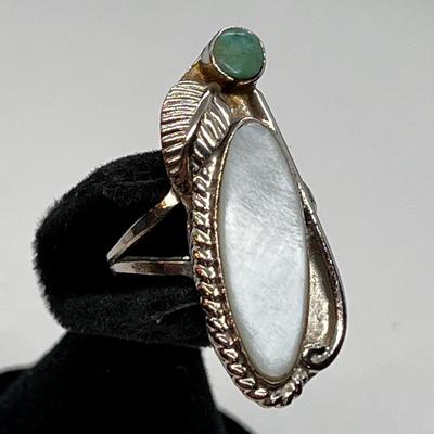 FAUX SILVER TURQUOISE, SHELL RING