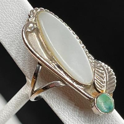 FAUX SILVER TURQUOISE, SHELL RING