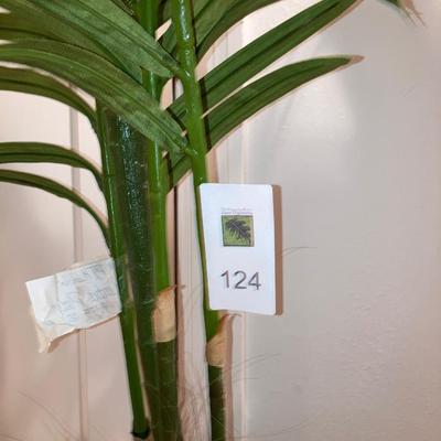 Pair of planters with faux palm trees
