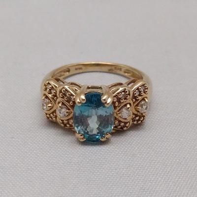 14k Yellow Gold 2.8cwt Blue Zircon with Diamonds Size 6 (#17)