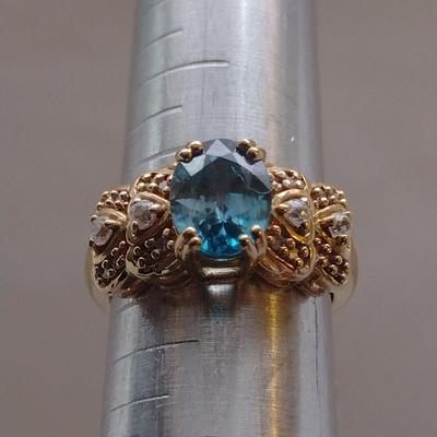 14k Yellow Gold 2.8cwt Blue Zircon with Diamonds Size 6 (#17)