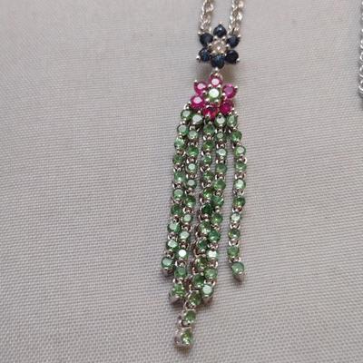 10K Sapphire, Ruby, Emerald, and Tsavorite Garnet Pendant Necklace 5.5g (#19)
