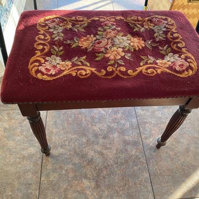 Vintage bench with needlepoint seat