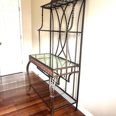 Iron Wine /Bakers Rack With 3 Glass Shelves