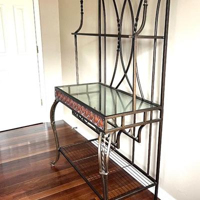 Iron Wine /Bakers Rack With 3 Glass Shelves