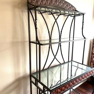Iron Wine /Bakers Rack With 3 Glass Shelves
