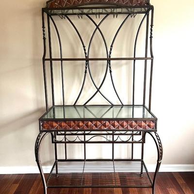 Iron Wine /Bakers Rack With 3 Glass Shelves