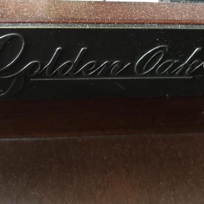 Golden Oak Wood Computer Desk with Glass Top