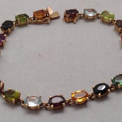 14K Gold Mult-Colored Gem Stone Bracelet 11.3g (#30)