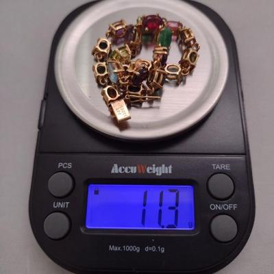 14K Gold Mult-Colored Gem Stone Bracelet 11.3g (#30)
