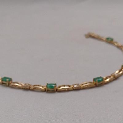 14K Gold Emerald and Diamond Bracelet 9.5 (#31)