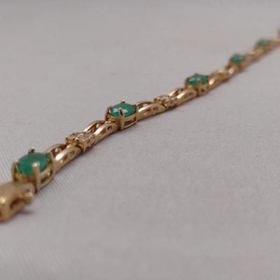 14K Gold Emerald and Diamond Bracelet 9.5 (#31)