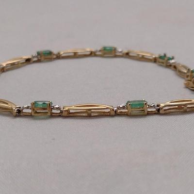 14K Gold Emerald and Diamond Bracelet 4.2g (#33)