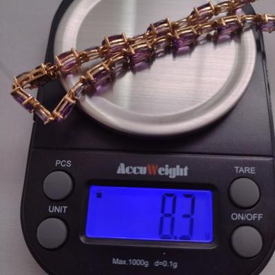 10K Gold Amethyst and Aqua Marine Bracelet 8.3g (#36)