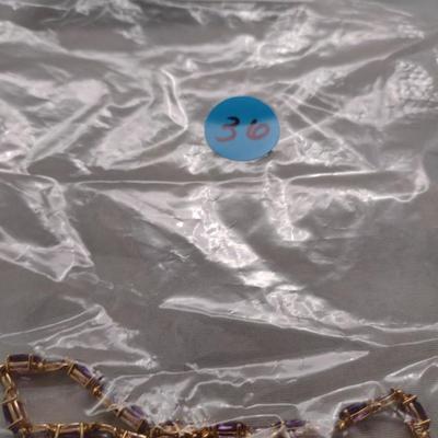 10K Gold Amethyst and Aqua Marine Bracelet 8.3g (#36)