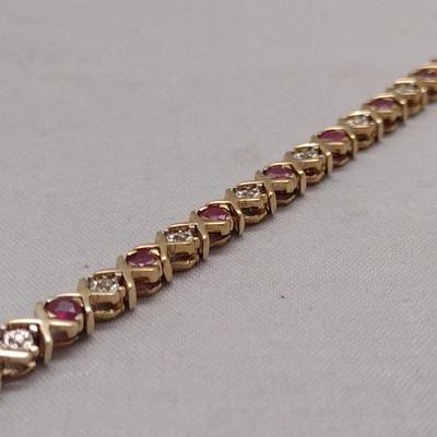 14K Gold Ruby and Diamond Bracelet 8.7g (#37)