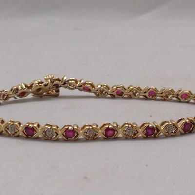 14K Gold Ruby and Diamond Bracelet 8.7g (#37)