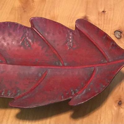 Decorative Red Leaf Metal Tray