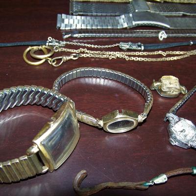Lot of 15 vintage watches, parts and bands